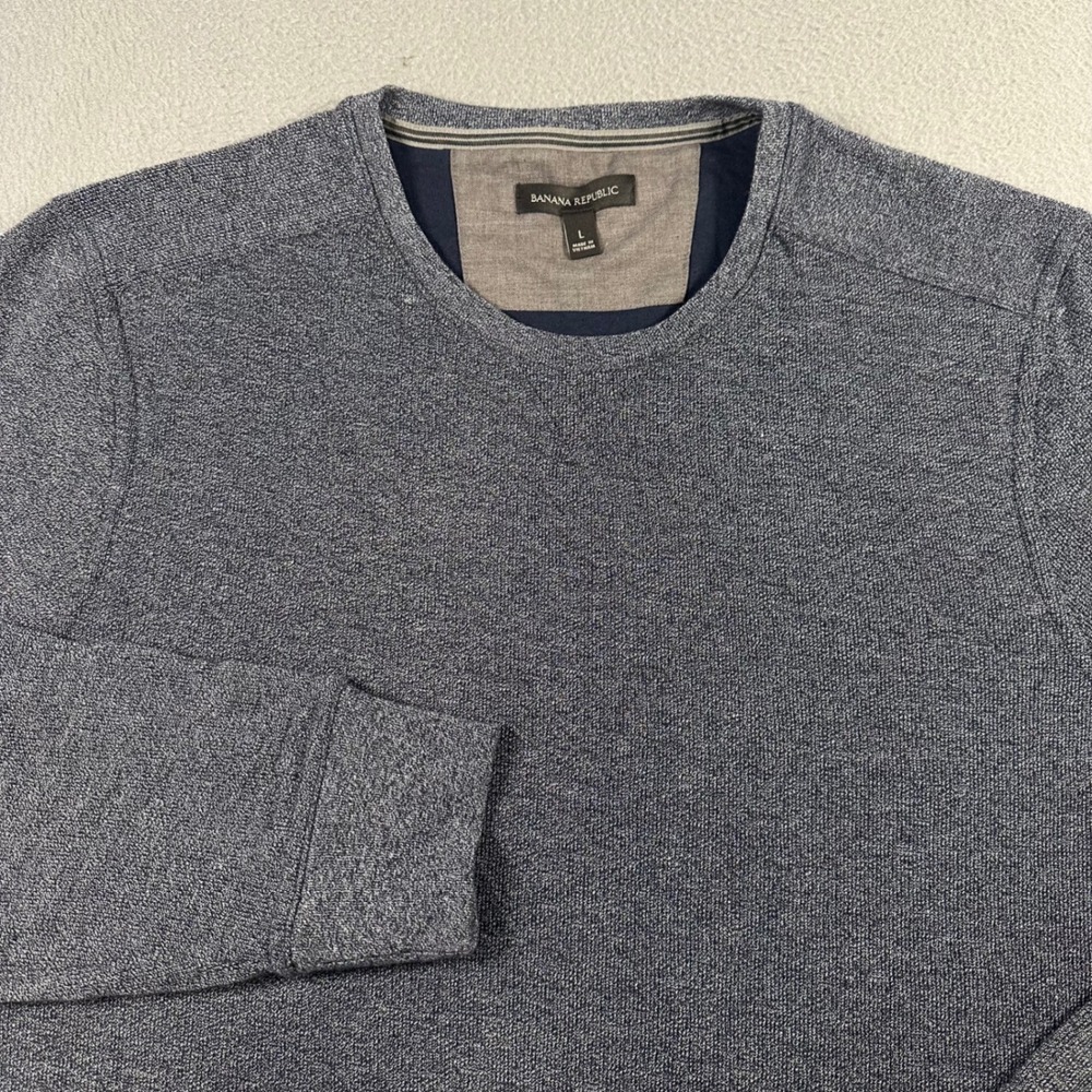 Banana Republic Mens Large Navy Blue Heather Long Sleeve Crewneck Pullover Top
